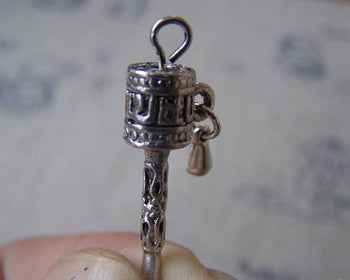 Accessories - 10 Pcs Of Tibetan Silver Prayer Wheel Charms Size 4x23mm A3469