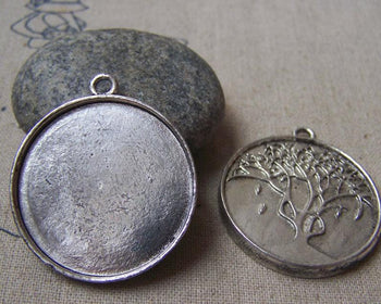 Accessories - 10 Pcs Of Tibetan Silver Round Cameo Life Tree Base Settings Match 30mm Cab A4770