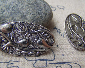 Accessories - 10 Pcs Of Tibetan Silver Three Birds Oval Connector Charms 20x37mm A4425