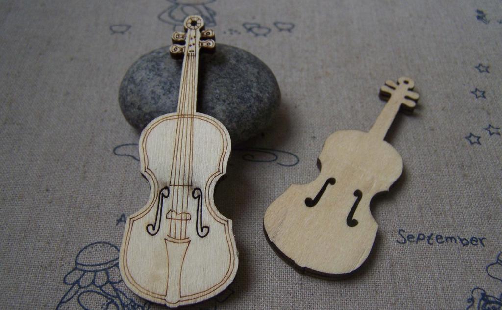 Accessories - 10 Pcs Of Wooden Violin Charms Pendants Size 27x73mm A4773