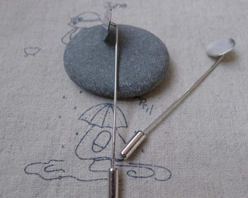 Accessories - 10 Pcs Platinum Plated Brass Lapel Pin Stick Pin Clutch  4x60mm With 12mm Pad  A7553