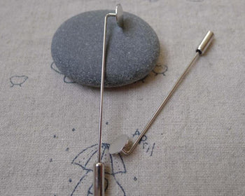 Accessories - 10 Pcs Platinum Plated Brass Stick Pin Clutch Blanks  4x60mm With 8mm Pad A7191