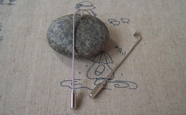 Accessories - 10 Pcs Platinum Plated Brass Stick Pin Clutch Lapel Pin 4x60mm With 5mm Pad A4653