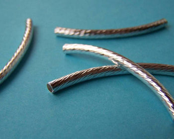 Accessories - 10 Pcs Platinum White Gold Tone Brass Textured Curved Twist Tubes  3x45mm A3608