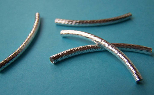 Accessories - 10 Pcs Platinum White Gold Tone Brass Textured Curved Twist Tubes  3x45mm A3608