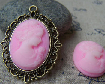 Accessories - 10 Pcs Resin Antique Style Pink Victorian Lady Cameo Cabochon 18x25mm A4046