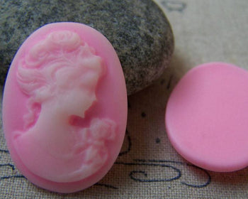Accessories - 10 Pcs Resin Antique Style Pink Victorian Lady Cameo Cabochon 22x30mm A4047