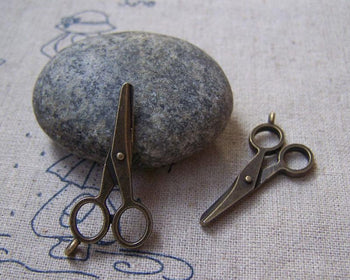 Accessories - 10 Pcs Scissors Charms Antique Bronze Pendants 15x30mm A5080