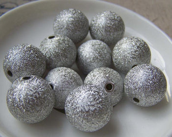 Accessories - 10 Pcs Silver Plated Sand Star Dust Beads Texured Beads 16mm A3867