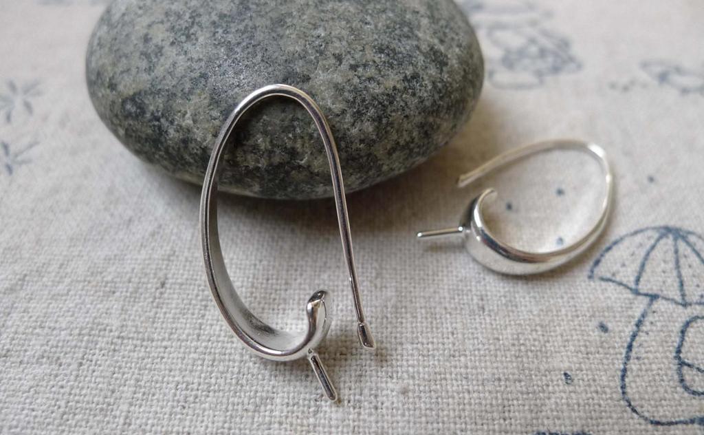 Accessories - 10 Pcs Silver Tone Brass Earring Hooks Earwire With Peg For Half Drilled Beads 25mm A6594