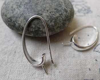 Accessories - 10 Pcs Silver Tone Brass Earring Hooks Earwire With Peg For Half Drilled Beads 25mm A6594