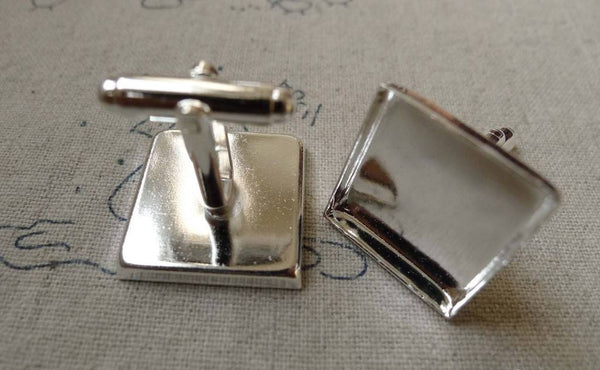 Accessories - 10 Pcs Silver Tone Cuff Links Cufflinks With Square Bezel Setting Match 20mm Cameo A6161