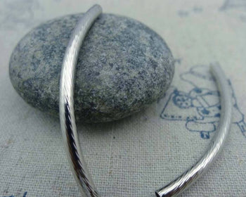 Accessories - 10 Pcs Silvery Gray Nickel Tone Brass Textured Curved Twist Tubes  4x46mm A1952