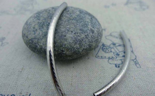 Accessories - 10 Pcs Silvery Gray Nickel Tone Brass Textured Curved Twist Tubes  4x46mm A1952