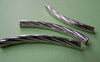 Accessories - 10 Pcs Silvery Gray Nickel Tone Brass Textured Curved Twist Tubes  4x46mm A1952