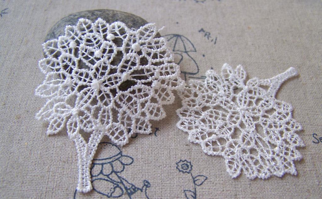 Accessories - 10 Pcs Tree Crochet White Filigree Polyester Lace Doily 46x58mm A5300