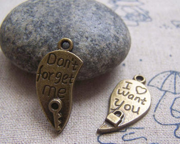 Accessories - 10 Sets (20pcs) Of Antique Bronze Key And Lock Heart Charms 12x22mm A4386