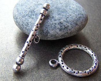 Accessories - 10 Sets Antique Silver Dotted Toggle Clasps A1261