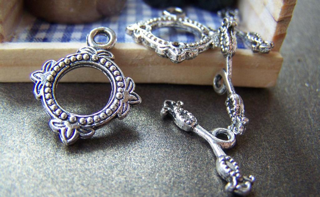 Accessories - 10 Sets Antique Silver Flower Toggle Clasps 18x22mm A2502