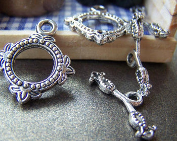 Accessories - 10 Sets Antique Silver Flower Toggle Clasps 18x22mm A2502
