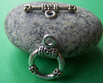 Accessories - 10 Sets Antique Silver Round Flower Toggle Clasps 17x20mm A2831