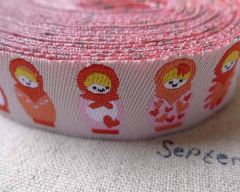 Accessories - 10 Yards (9.1 Meter) Yarn Weave Stitched Matryoshka Russian Doll Ribbon Label String A6857