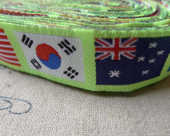 Accessories - 10 Yards (9.1 Meter) Yarn Weave Stitched Multiple National Flags Ribbon Label String A6855