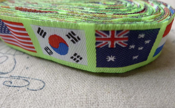 Accessories - 10 Yards (9.1 Meter) Yarn Weave Stitched Multiple National Flags Ribbon Label String A6855