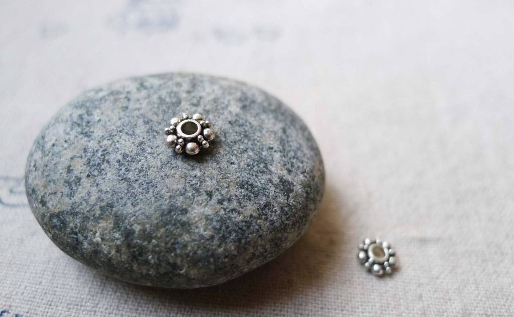 Accessories - 100 Pcs Antique Silver Daisy Spacer Beads 6mm A5582