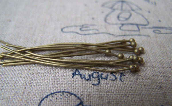 Accessories - 100 Pcs Of Antique Bronze Brass Ball End Headpin - 22G - 42mm A3323