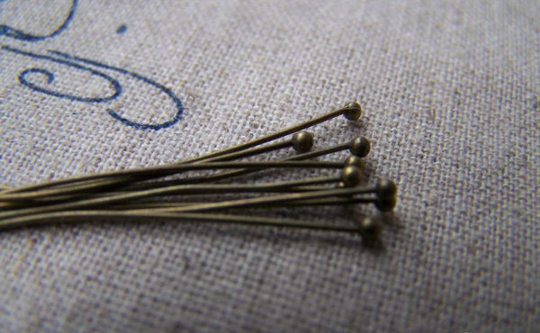 Accessories - 100 Pcs Of Antique Bronze Brass Ball End Headpin - 25G - 30mm A3326