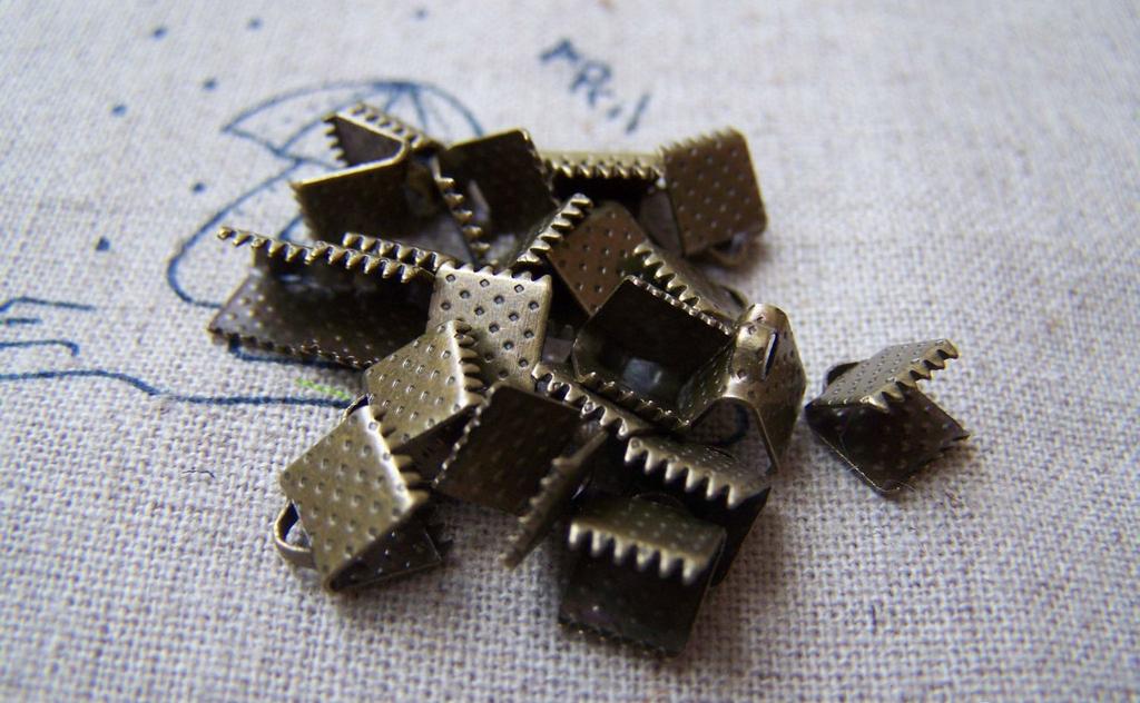 Accessories - 100 Pcs Of Antique Bronze Brass Ribbon Ends Clamps Fasteners Clasps  6mm A3441