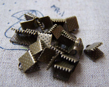 Accessories - 100 Pcs Of Antique Bronze Brass Ribbon Ends Clamps Fasteners Clasps  6mm A3441