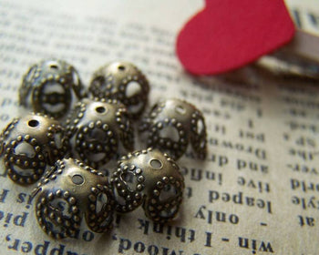 Accessories - 100 Pcs Of Antique Bronze  Filigree Iron Bead Caps 8mm A3257