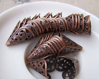 Accessories - 100 Pcs Of Antiqued Copper Filigree Cone Bead Caps 16x16mm A2713