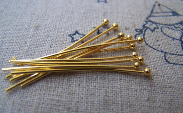 Accessories - 100 Pcs Of Gold Tone Brass Ball End Headpin - 22G - 30mm A2812