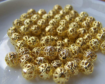 Accessories - 100 Pcs Of Gold Tone Filigree Ball Spacer Beads Size 6mm A232