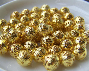 Accessories - 100 Pcs Of Gold Tone Filigree Ball Spacer Beads Size 8mm A3845