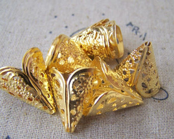 Accessories - 100 Pcs Of Gold Tone Filigree Cone Bead Caps 16x16mm A4446