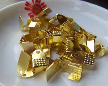 Accessories - 100 Pcs Of Gold Tone Fold Over Crimp Head Clasps Size  7x11mm A3619