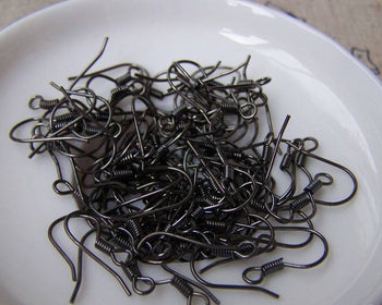 Accessories - 100 Pcs Of Gunmetal Black Fish Hook Earwire Findings 14x15mm A3324