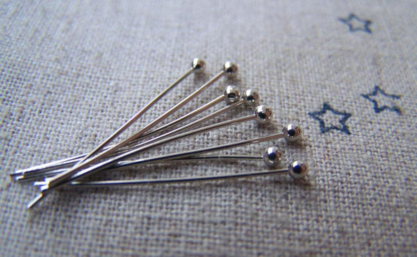 Accessories - 100 Pcs Of Platinum White Gold Tone Brass Ball End Headpin - 25G - 24mm A3321