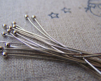 Accessories - 100 Pcs Of Silvery Gray Nickel Tone Brass Ball End Headpin - 22G - 40mm A3318