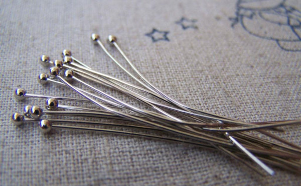 Accessories - 100 Pcs Of Silvery Gray Nickel Tone Brass Ball End Headpin - 22G - 40mm A3318