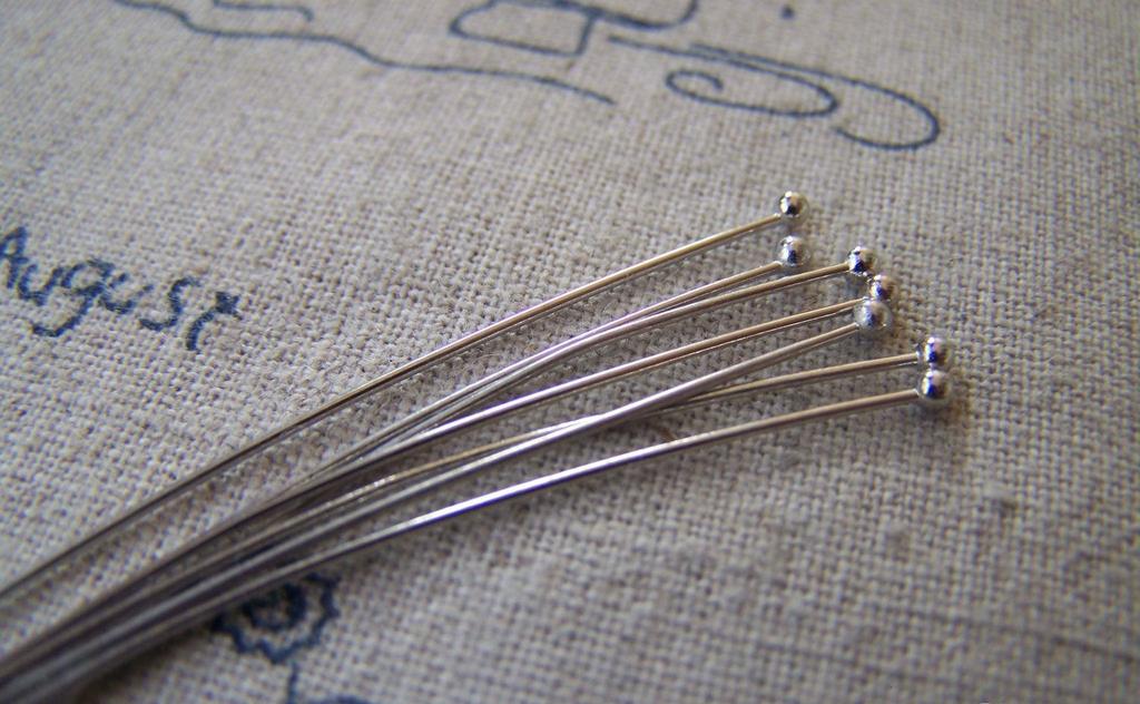 Accessories - 100 Pcs Of Silvery Gray Nickel Tone Brass Ball End Headpin - 22G - 51mm A2345