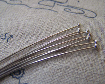 Accessories - 100 Pcs Of Silvery Gray Nickel Tone Brass Ball End Headpin - 22G - 51mm A2345