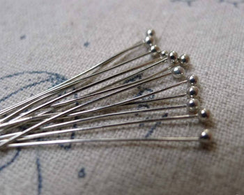 Accessories - 100 Pcs Of Silvery Gray Nickel Tone Brass Ball End Headpin - 25G - 30mm A7287