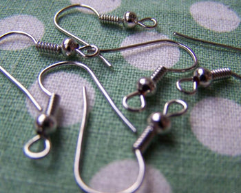 Accessories - 100 Pcs Of Silvery Gray Nickel Tone Fish Ball Hook Earwire Findings 18mm A3305