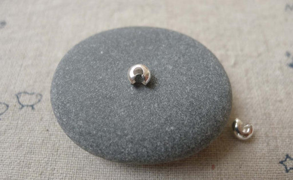 Accessories - 100 Pcs Shiny Silver Tone Brass Crimp Bead Cover For Bead Chain Sized 1.5mm-2.5mm  A7135