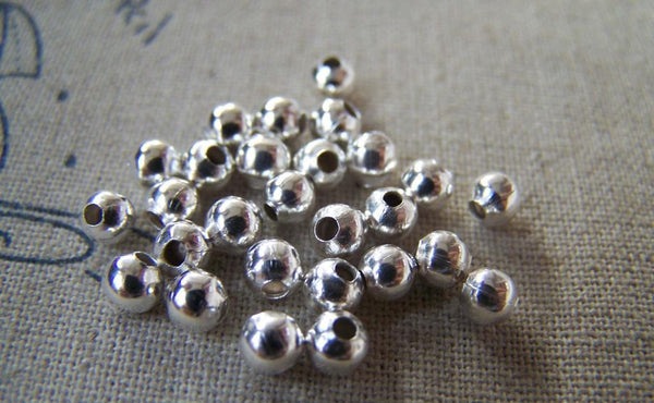 Accessories - 100 Pcs Silver Finish Smooth Round Iron Metallic Beads Ball Size 4mm A5343